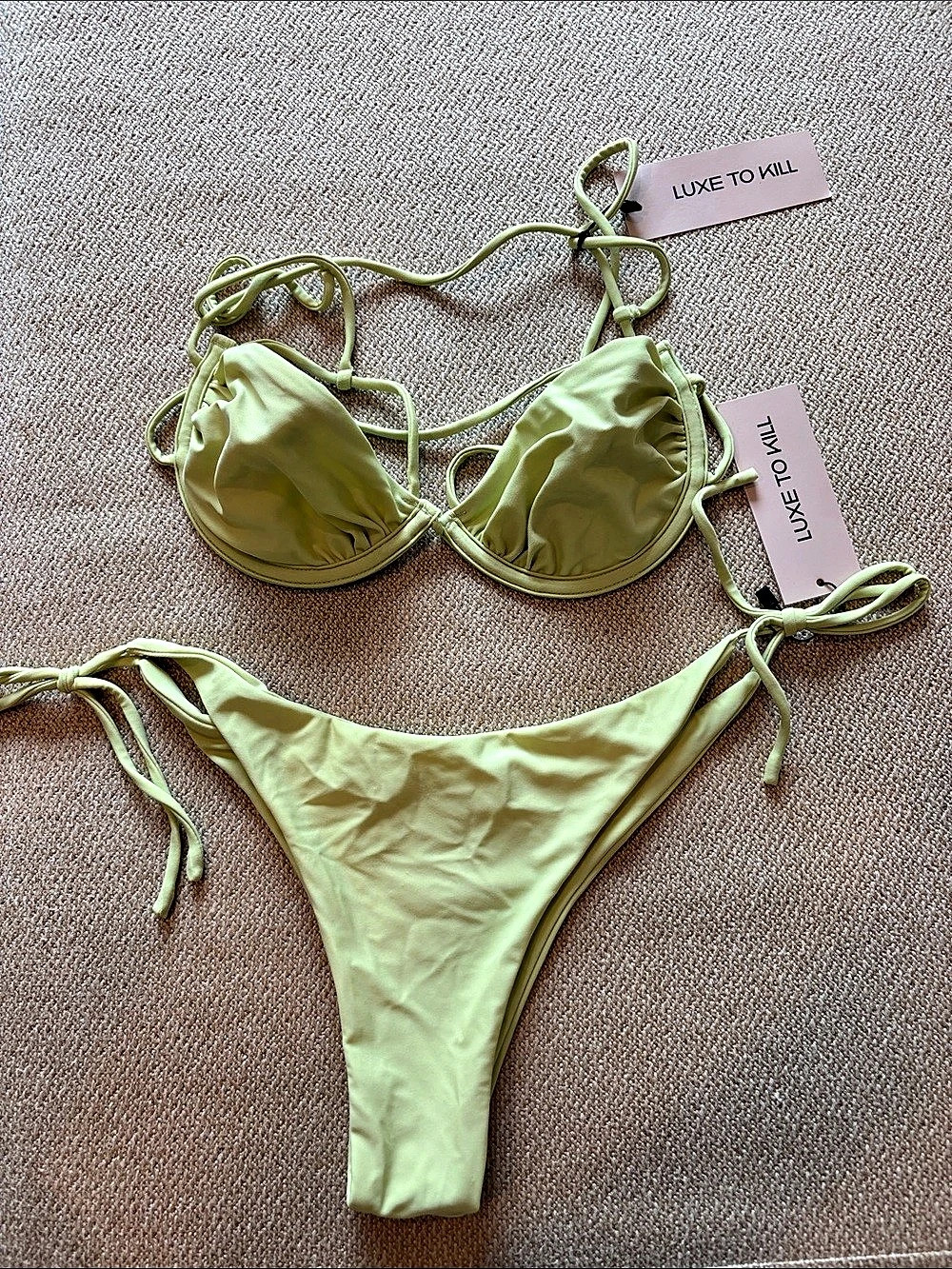 LUXE TO KILL size 4 brand new w tags Cut Out Ruched Bikini Top & Tie Waist Bikin